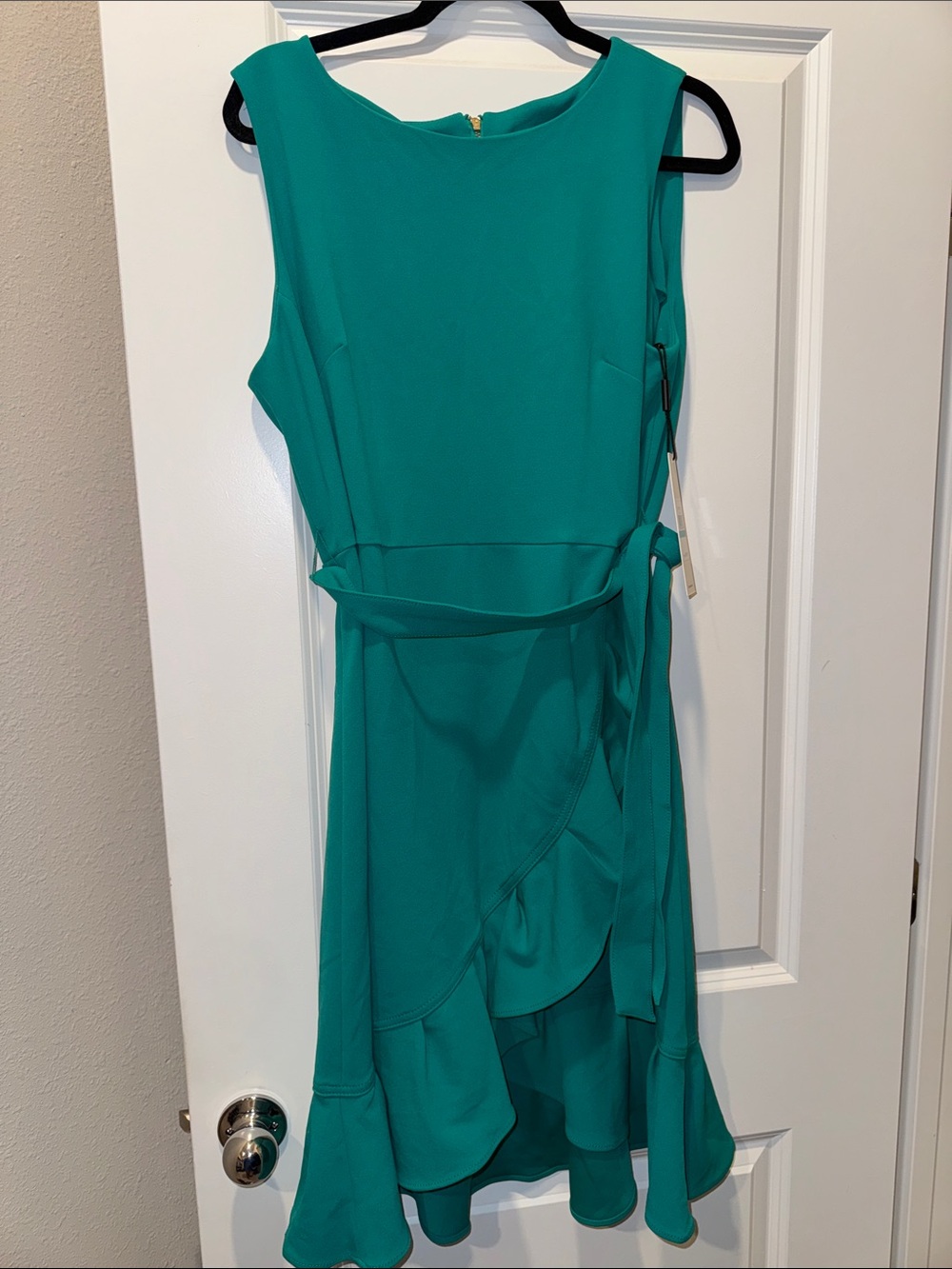 Calvin Klein Teal Sleeveless Wrap-Style High-Low Dress
